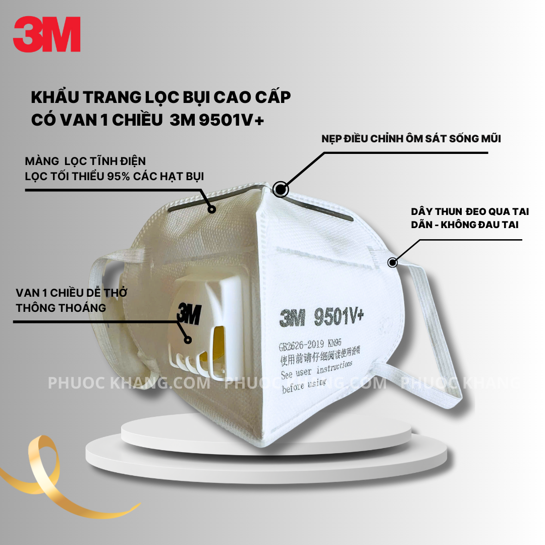 Khẩu Trang lọc bụi bảo vệ hô hấp chuẩn N90 3M 9001V (Set 10 cái)- MÃ MỚI 9501V+ Cao cấp