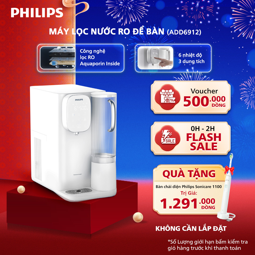 Hàng Chính Hãng Máy Lọc Nước RO để bàn NÓNG-LẠNH Philips ADD6912 Trải Nghiệm Công Nghệ Lọc RO-Aquaporin Inside®