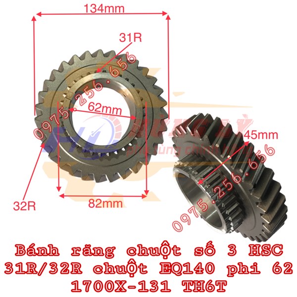Bánh răng (Chuột) số 3 HSC 31R chéo/32R chuột EQ140 phi 62 1700X-131 TH6T bánh răng xe ô tô phụ tùng ô tô phụ tùng Hùng Lỳ