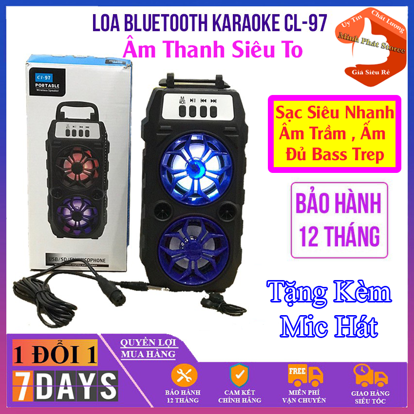 (Mới Nhất Thị Trường) Loa bluetooth Karaoke không dây CL-97 tặng kèm mic hát + giá đỡ điện thoại cao cấp , âm thanh Vang Ấm , To , Xa , Sống Động hỗ trợ usb thẻ nhớ