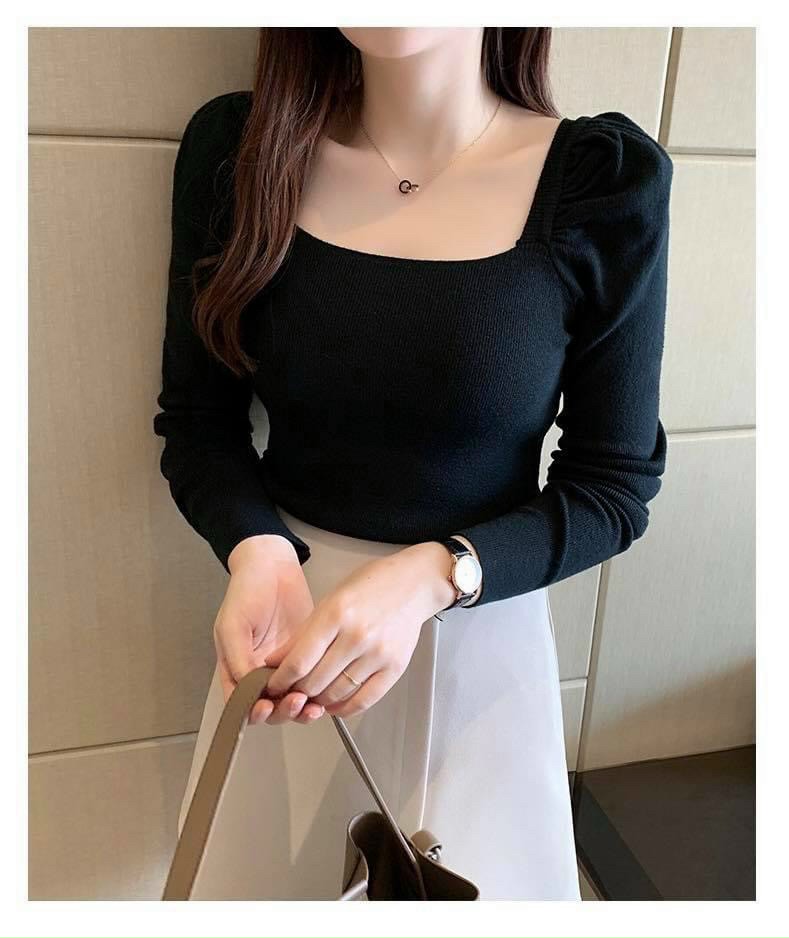 [HCM]áo len kiểu tay dài cổ vuông dáng ôm form lửng siêu đẹp 463