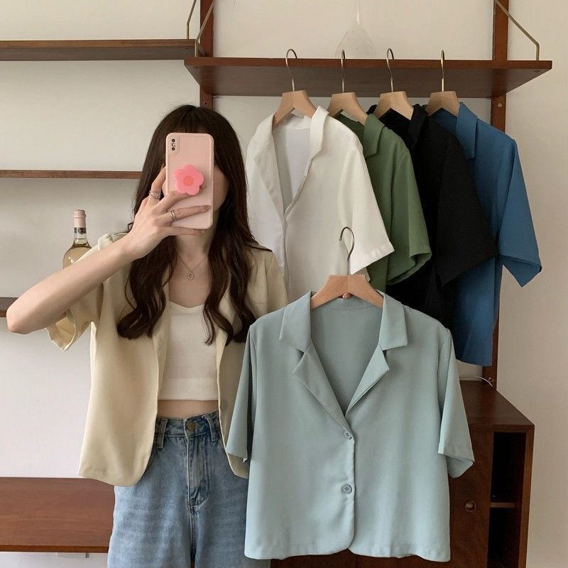 Áo Blazer Nữ Dáng Croptop Cộc Tay Chất Mềm Mát Hàng QC Cao Cấp A16