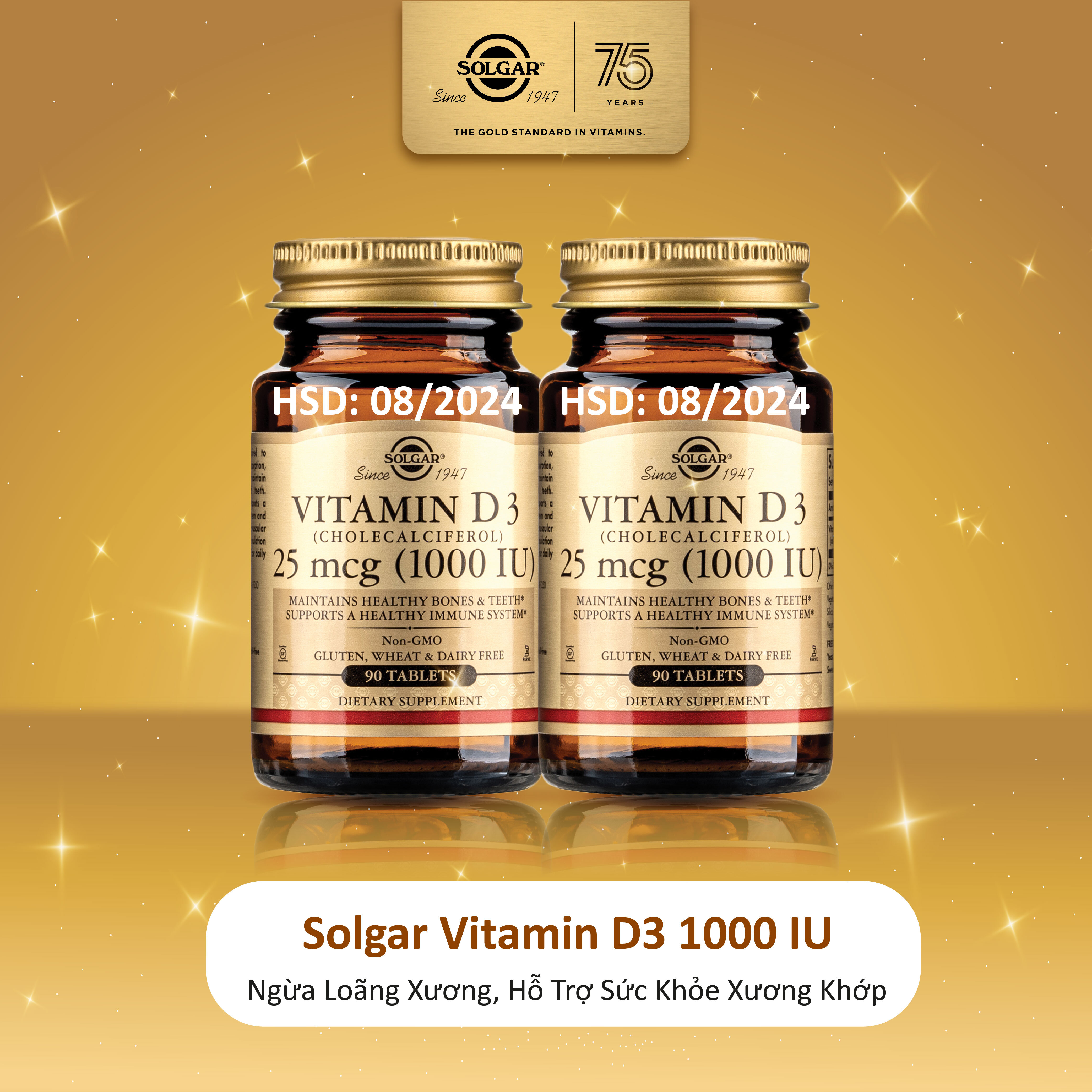 Combo 2 chai Solgar Vitamin D3 1000 IU - Ngừa Loãng Xương