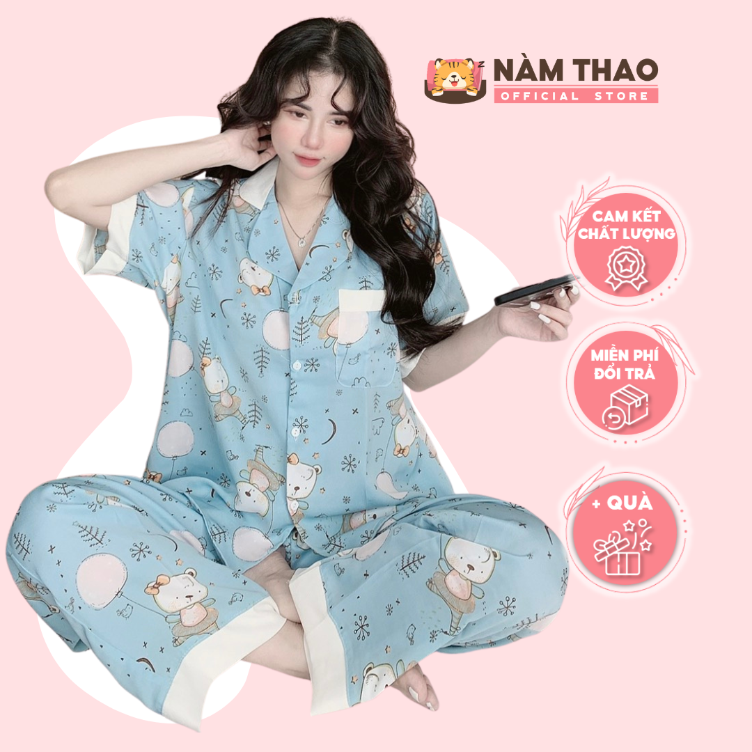 Bộ mặc nhà nữ, pyjama nàm thao lụa mango, cộc tay quần dài cỡ lớn bigsize : 50kg - 70kg - nt63