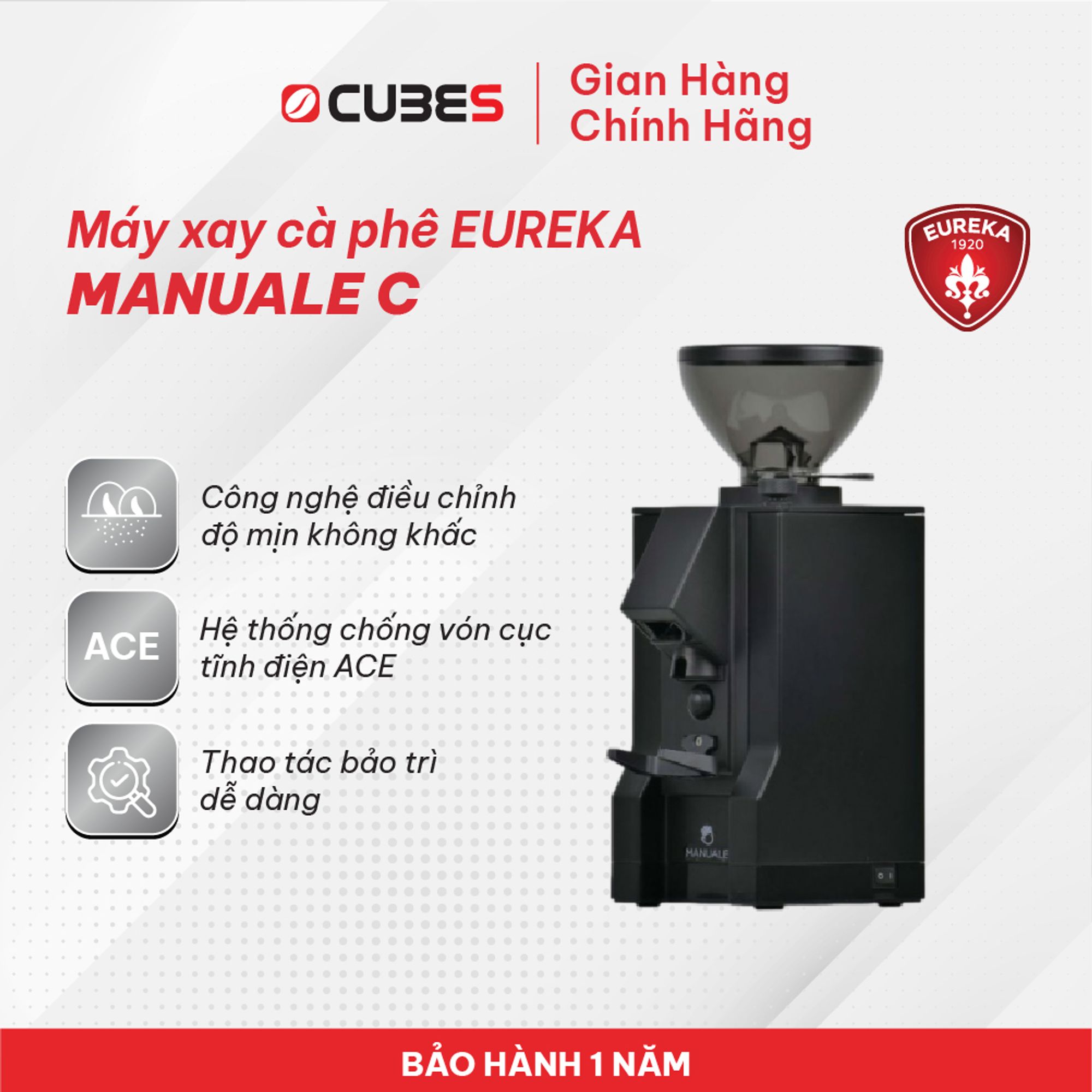 Máy xay cà phê Eureka Mignon Manuale C 50 - Lưỡi dao 50mm - Nhập khẩu chính hãng - Bảo hành 12 tháng