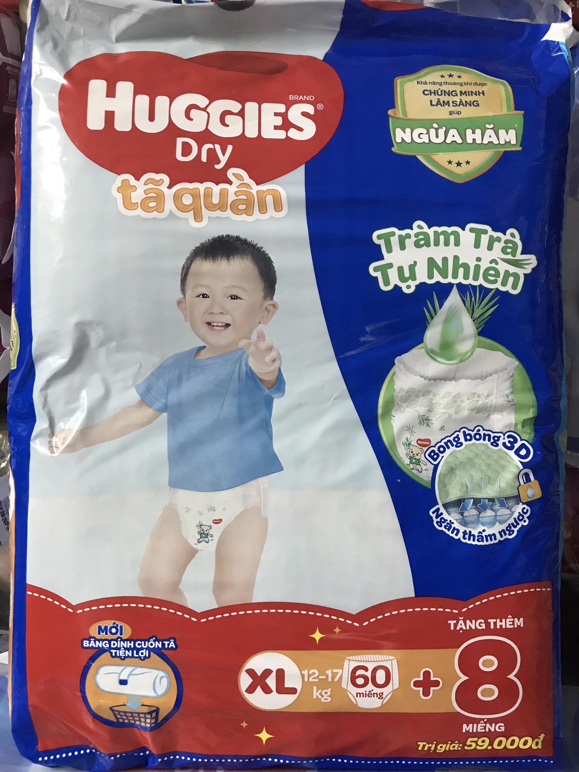 Tả quần huggies xl60 / xxl54 miếng tặng kèm 8 miếng bĩm quần huggies mẫu mới tinh chất tràm trà
