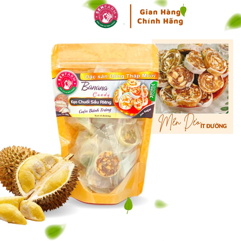 Kẹo chuối Sầu Riêng cuộn bánh tráng Senfarm ít đường