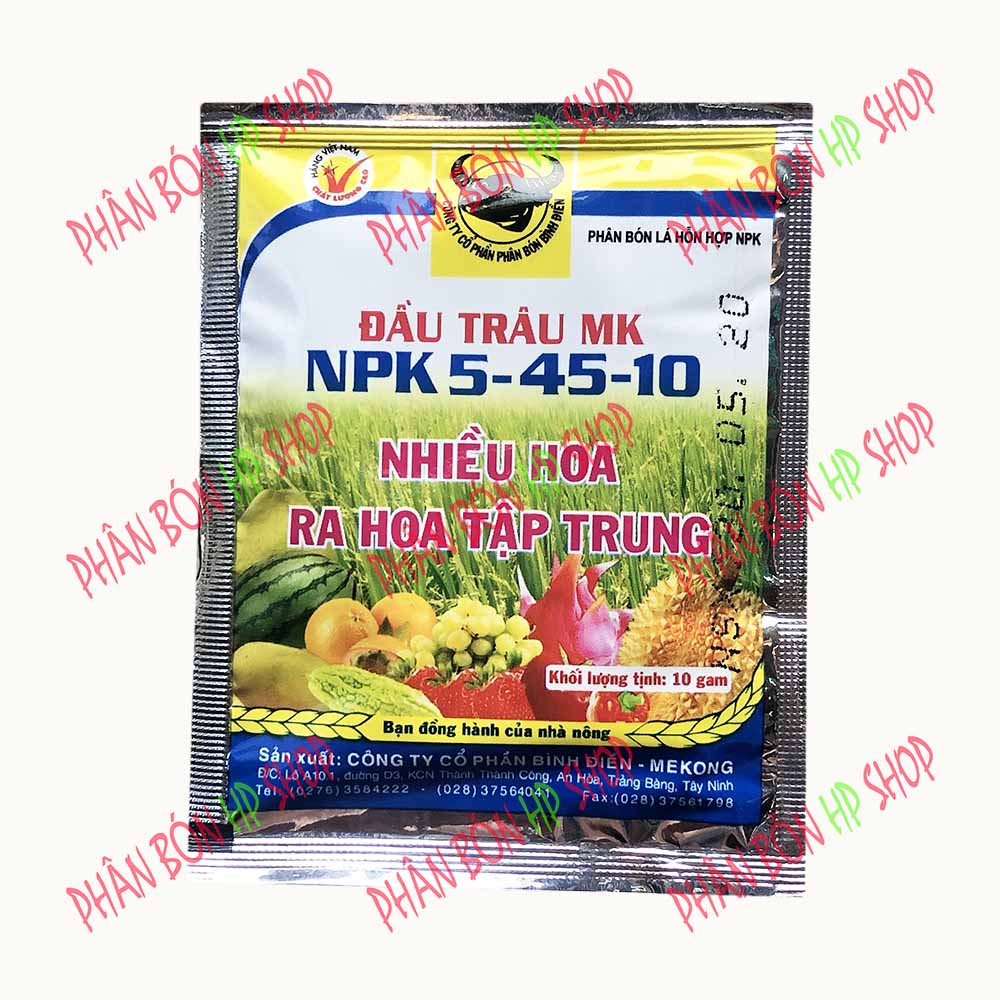 Phân Bón Lá Hỗn Hợp Đầu Trâu NPK 5-45-10 (Gói 10g) - Kích Phân Hóa Mầm Hoa Mạnh Ra Hoa Nhiều Tập Chung.