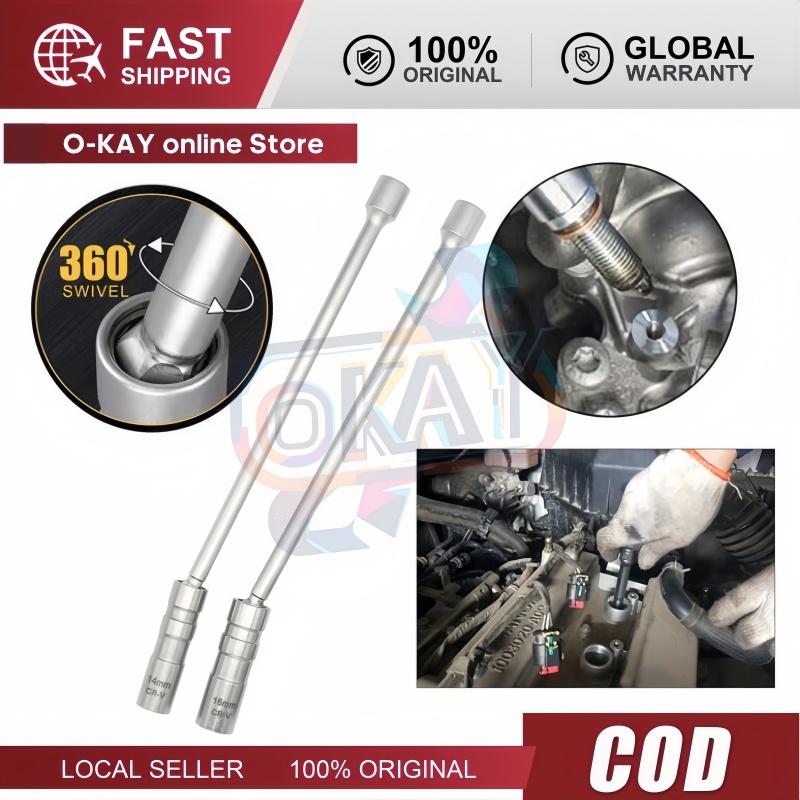 Cờ lê Nam Châm Sửa Ô Tô 14mm 16mm – 12 Góc 3/8", Dụng Cụ Tháo Bugi Kéo Dài Cao Chất