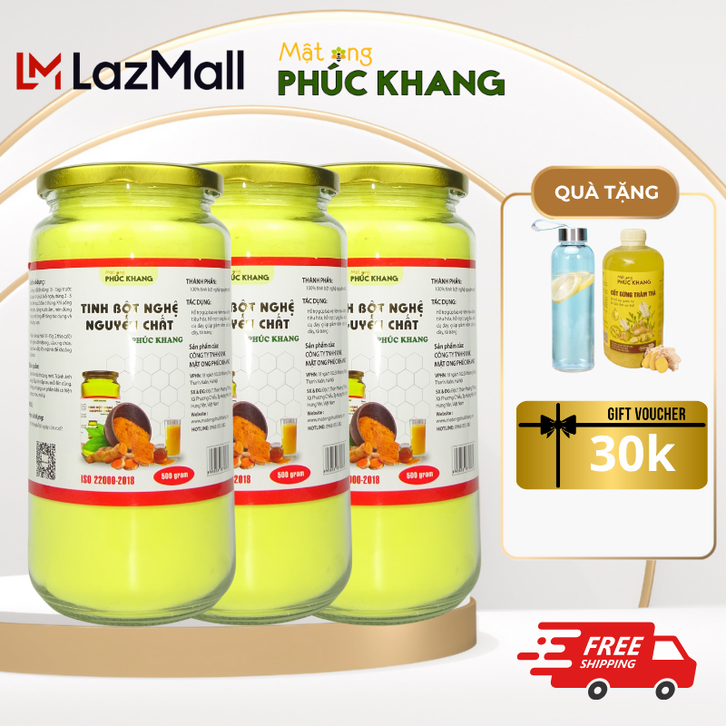 Tinh Bột Nghệ Đỏ Cao Cấp Phúc Khang 500g Hũ - Nguyên chất hàm lượng curcumin cao dùng làm đẹp nâng cao sức khỏe