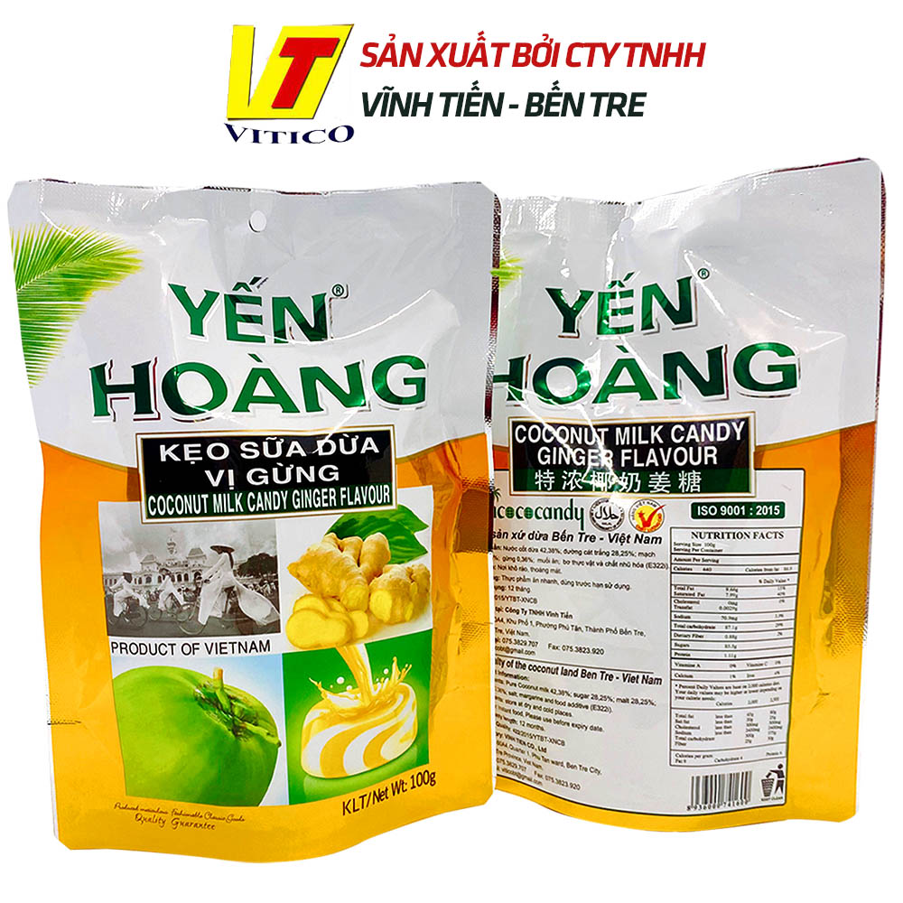 Kẹo Dừa Giòn YẾN HOÀNG Vị Gừng 100g - Đặc Sản Bến Tre