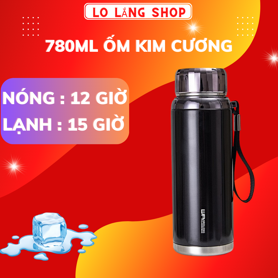 Bình giữ nhiệt 1500ml BÉO LÙN 1000ml kim cương đựng nước giữ nhiệt inox 304 không gỉ có khay lọc đá và dây treo, giữ nóng hơn 12h, giữ lạnh hơn 20h