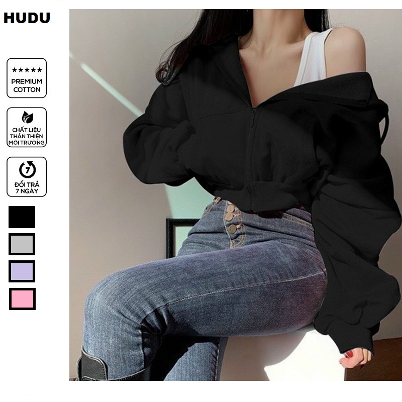 Áo khoác croptop tay phồng nữ vải nỉ ,áo hoodie croptop nữ màu trơn nhiều màu