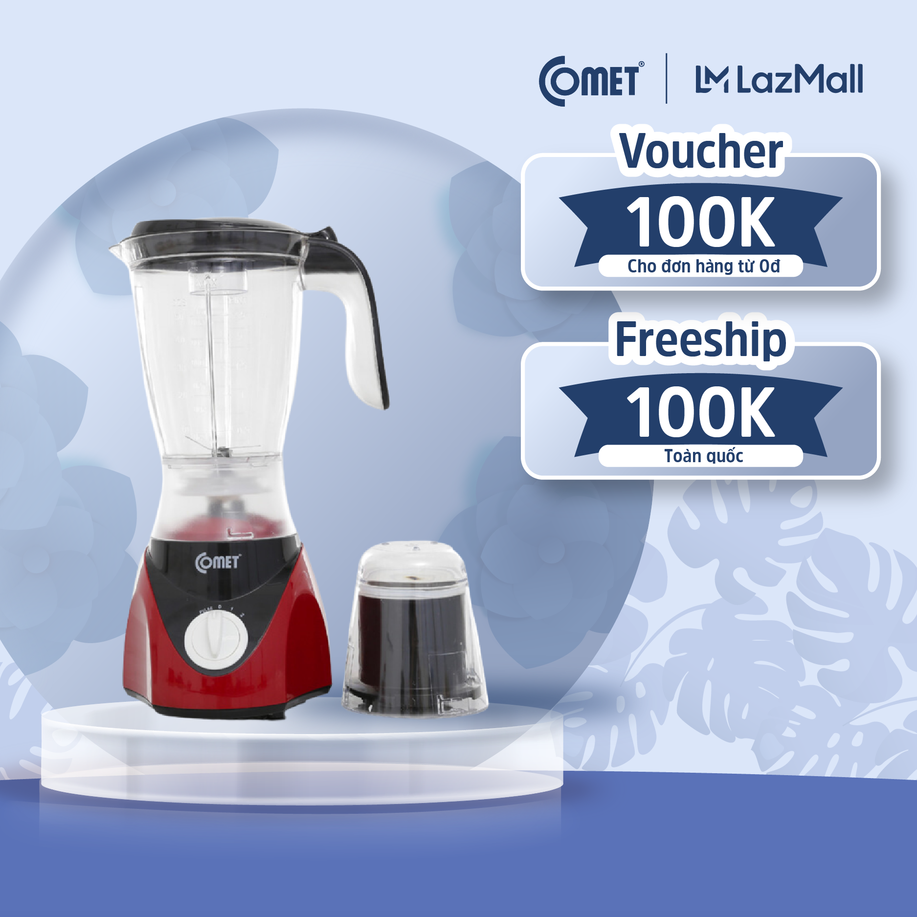 Máy xay sinh tố 2 cối COMET CM9954 - Dung tích 1.5L - Công suất 350W - Bảo hành 12 tháng - Hàng Chính Hãng