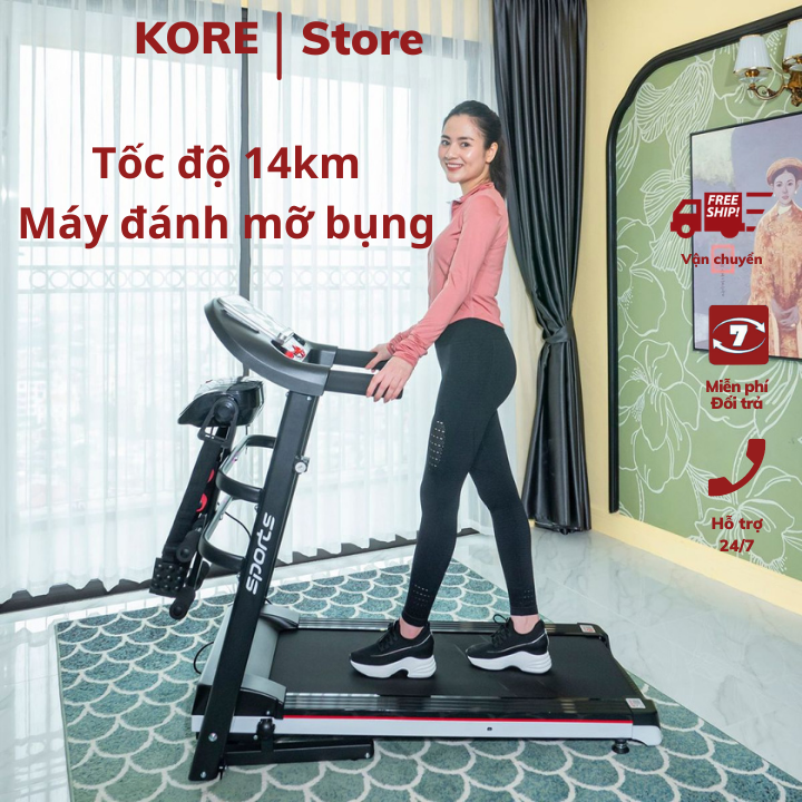 Sale Mỗi Ngày Máy chạy bộ tại nhà gấp gọn Sport K130 Máy chạy bộ đa năng gấp gọn tại nhà kèm máy đánh bụng tốc độ 14km