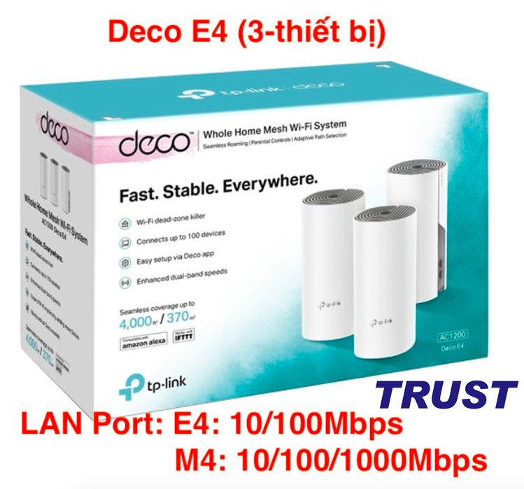 Tp-link hệ thống wifi mesh cho gia đình ac1200 cho độ phủ wi-fi tuyệt vời - deco e4 3 packs
