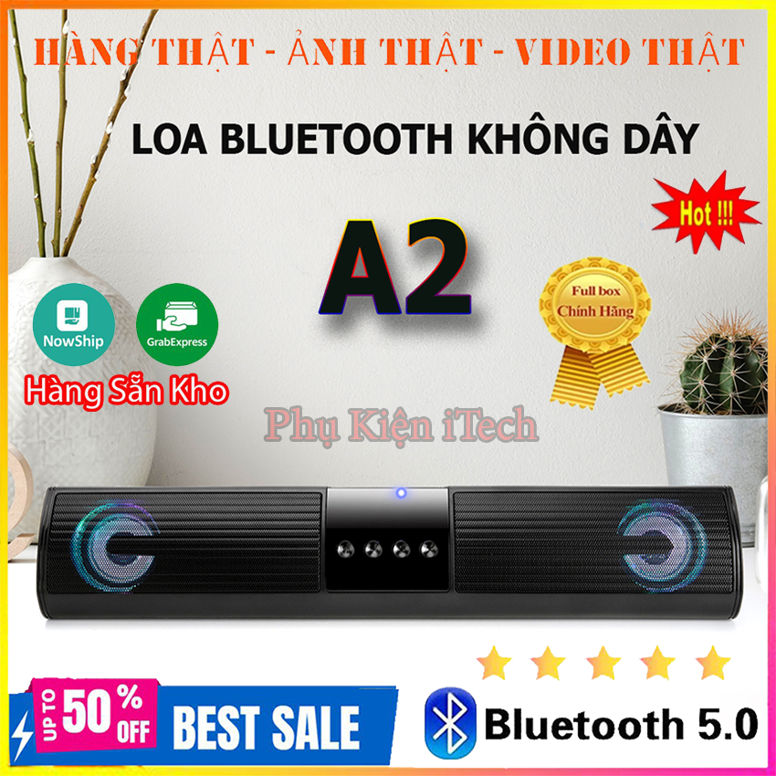 Loa Bluetooth Speaker A2 Dáng Dài Có Đèn Led, 2 Loa Cực Đỉnh, âm bass âm treble rõ ràng, Sang Trọng