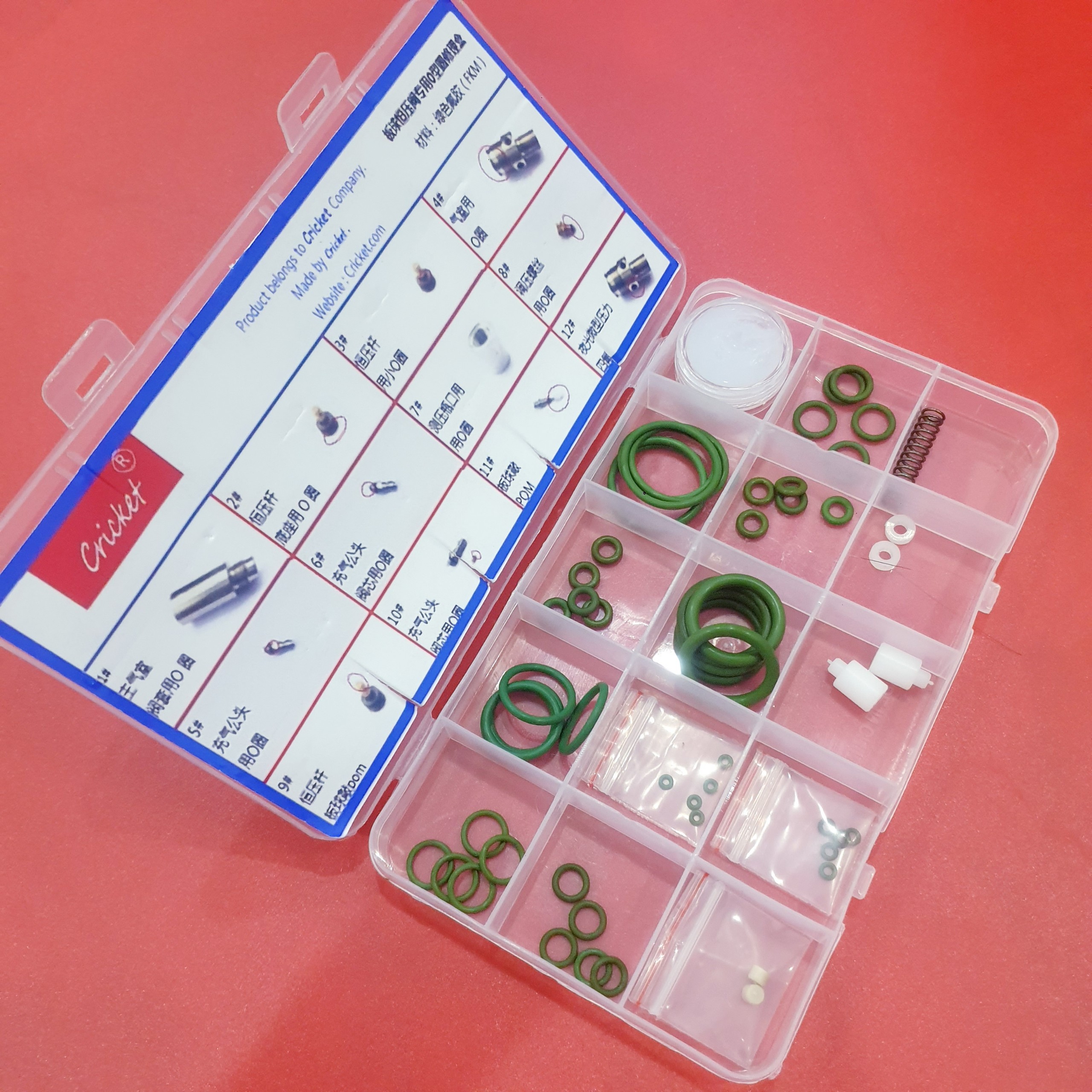 Hộp gioăng sim cao su Criket màu xanh 45 món loại 1