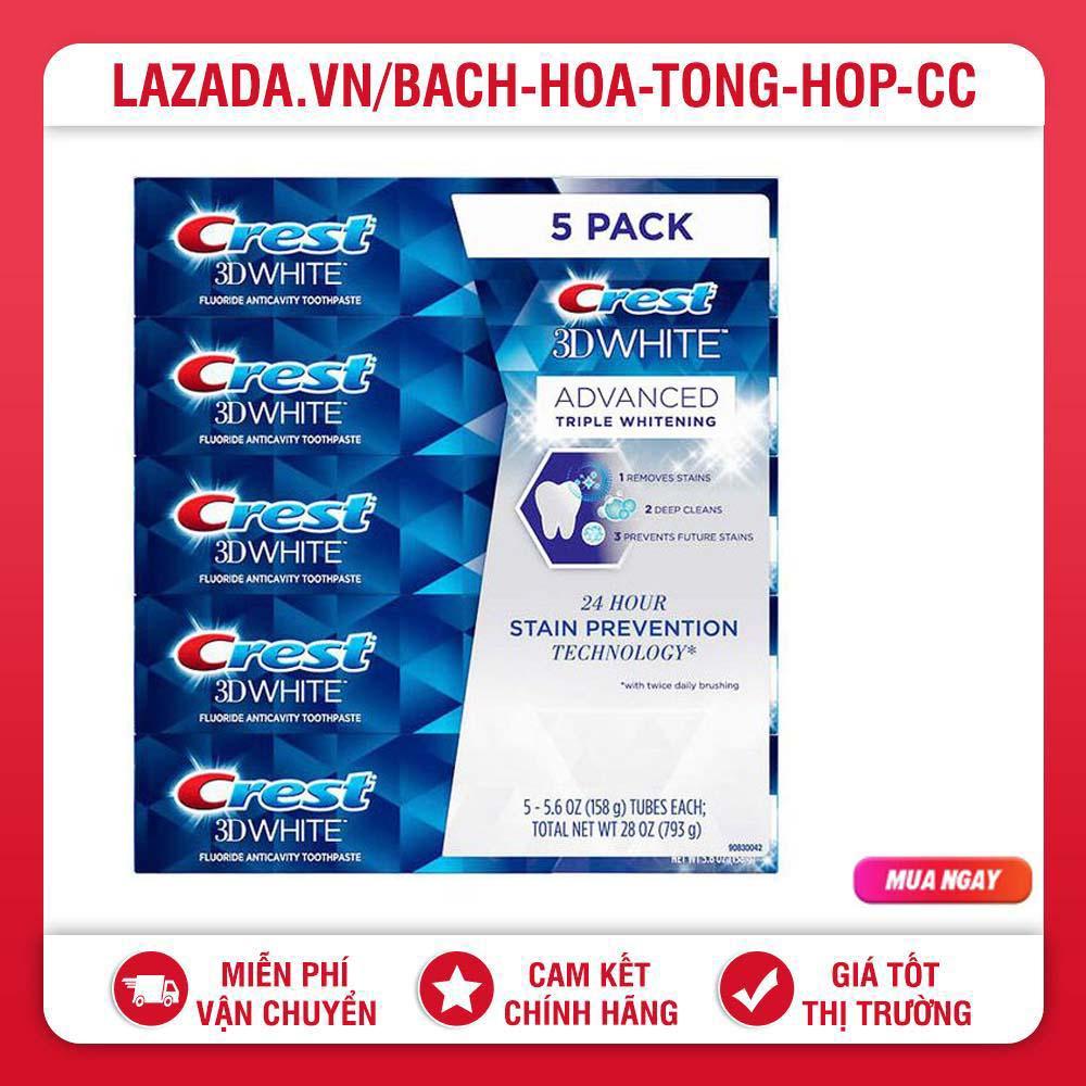 (Date 2026) LỐC 5 TUÝP KEM ĐÁNH RĂNG CREST 3D WHITE ADVANCED TRIPLE WHITENING MỸ 147G