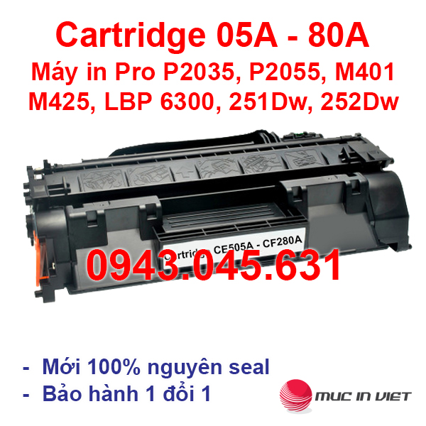 Hộp mực 05A / 80A (Có VAT) dùng cho máy in HP Pro 400 M401, M425, P2035, P2055 - Canon LBP 251DW, 252DW, MF416DW - Cartridge CE505A - CF280A