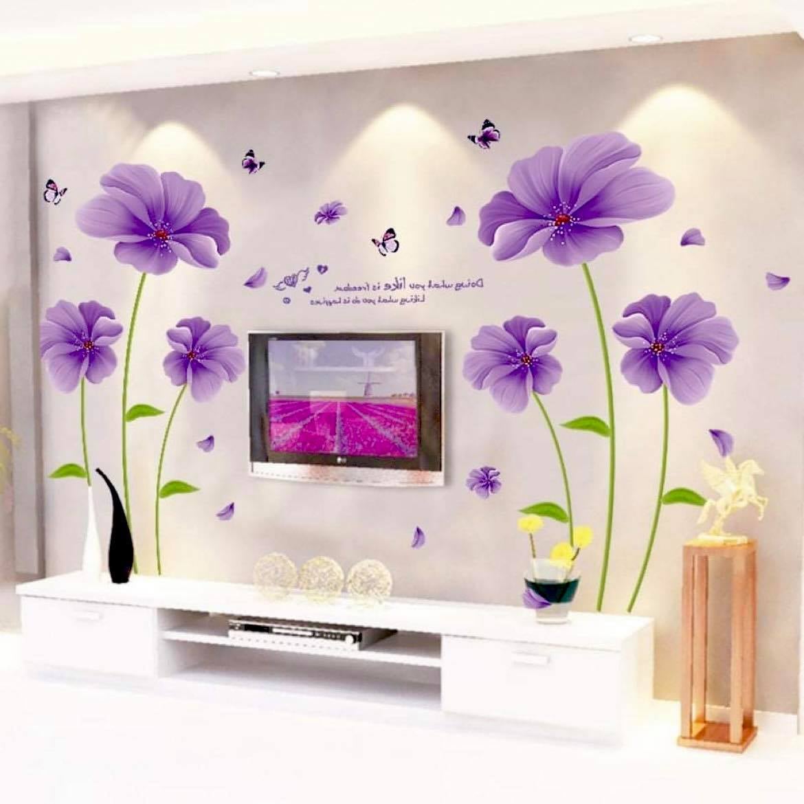 Decal dán tường đôi hoa 5 cánh tím