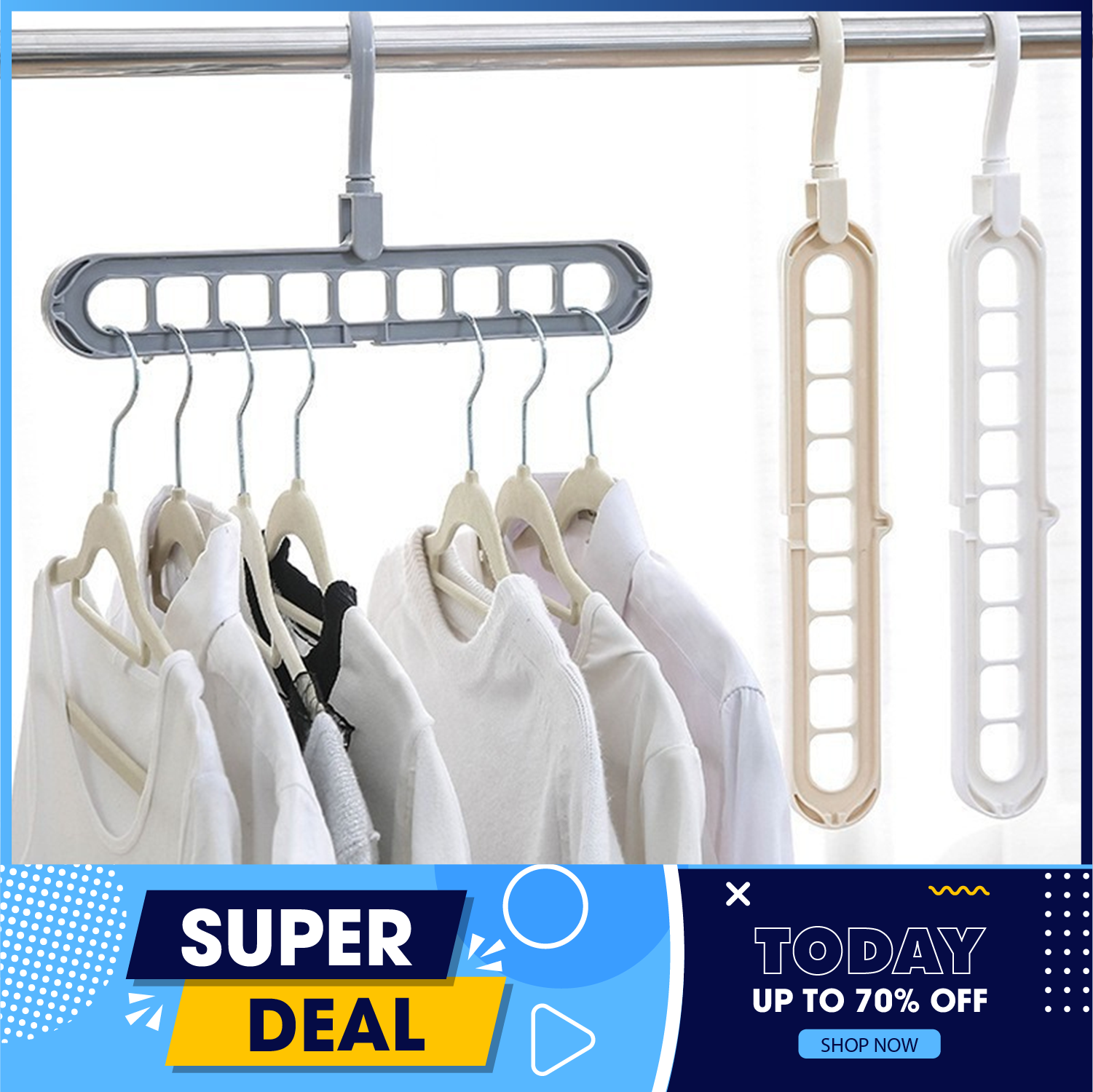 5 cái Móc treo quần áo nhiều lỗ đa năng tiết kiệm diện tích, Combo 5 Móc treo quần áo thông minh tiết kiệm diện tích tủ đứng thanh nhựa 9 lỗ mắc phơi đa năng tiện lợi