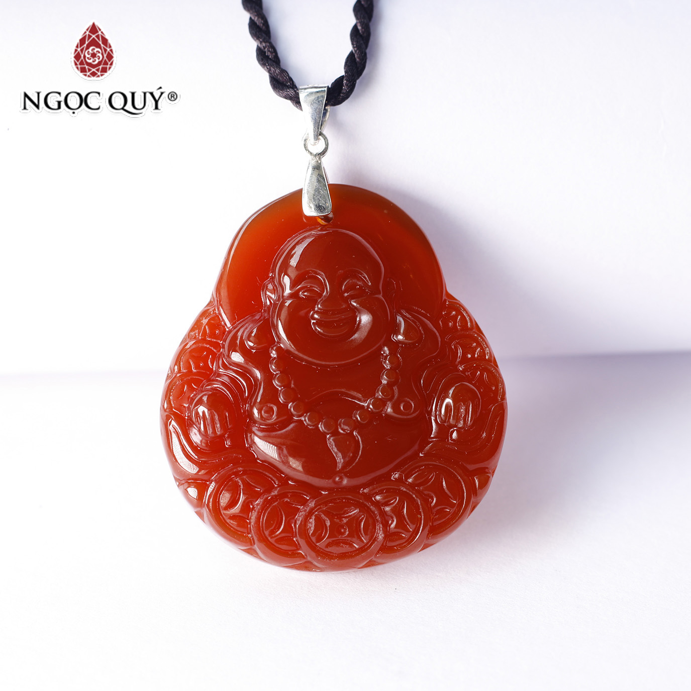 [HCM]Mặt dây chuyền phật Di Lặc đá mã não đỏ 45x41x9mm mệnh hỏa, thổ - Ngọc Quý Gemstones