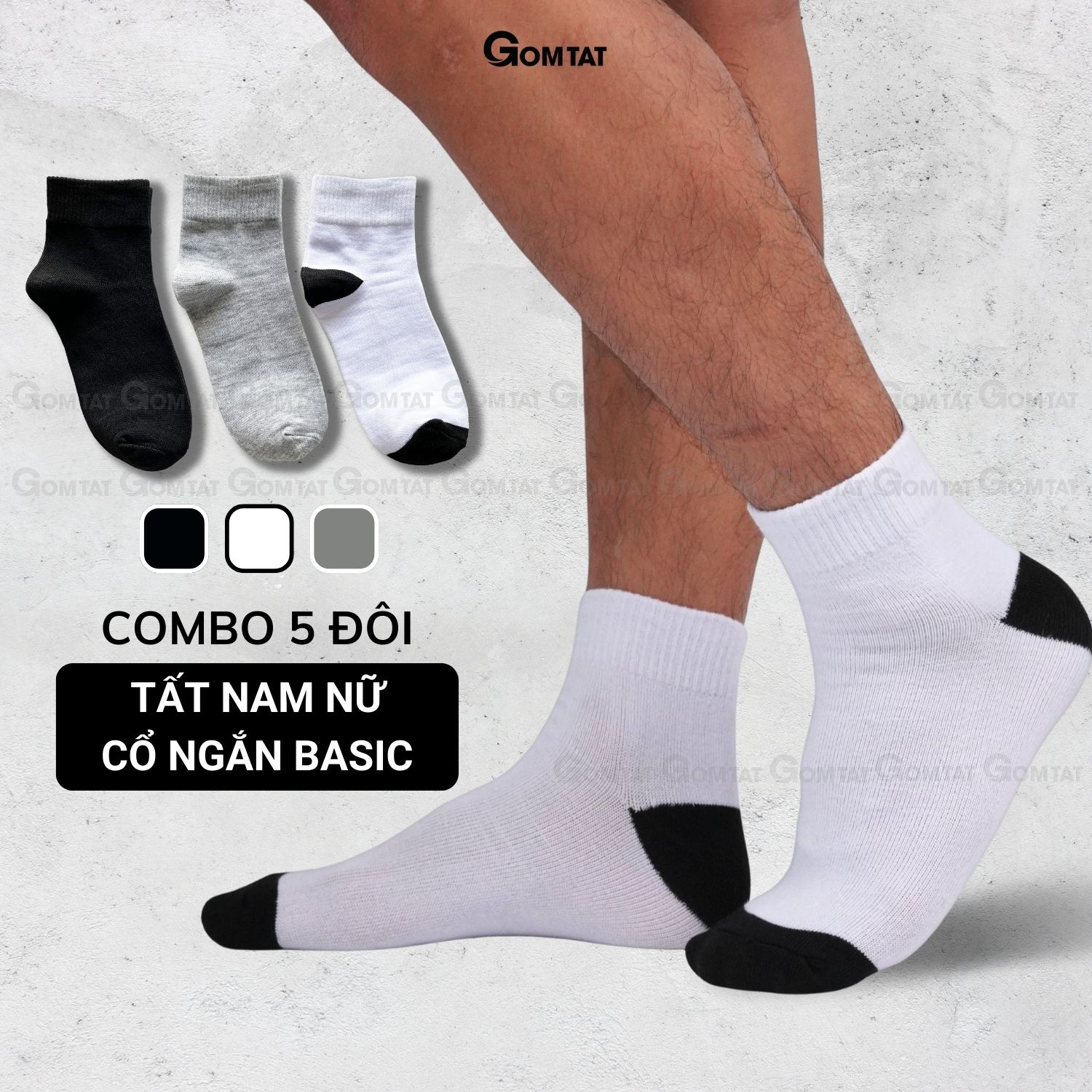  Combo 5 Đôi Tất Trơn Cổ Cao Nam Nữ GOMTAT Vớ Cổ Cao Unisex Trơn Màu Vải Cotton Chuẩn Xuất Nhật - TRONCAO-VNXK-CB5 