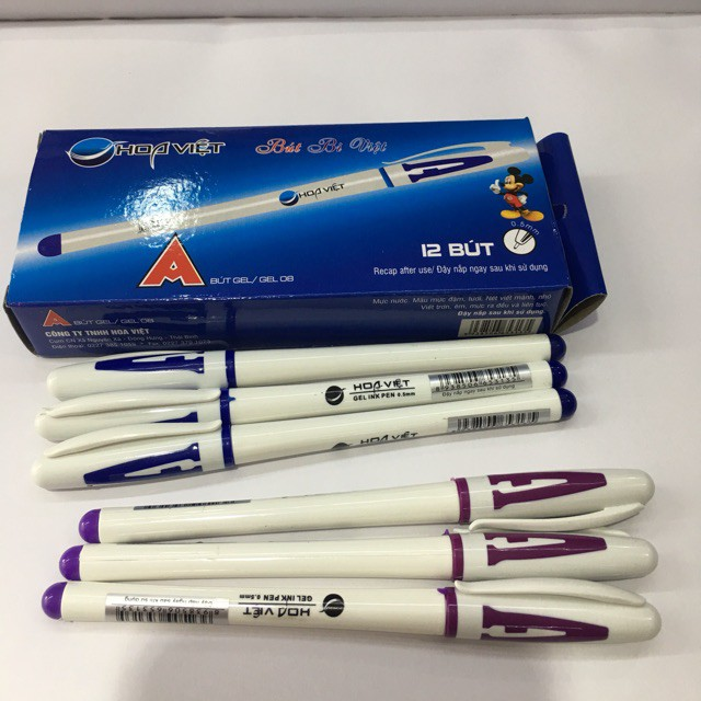 [12 CÁI] Hộp 12 Bút chữ A Hoa Việt 0.5mm màu xanh, màu đen, but chu a 0.5mm