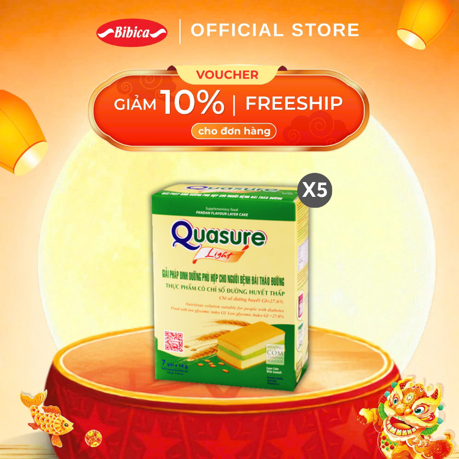 Combo 5 Bánh Bông Lan Quasure Light Dâu Bibica 126g - Thực phẩm dành cho người ăn kiêng, tiểu đường