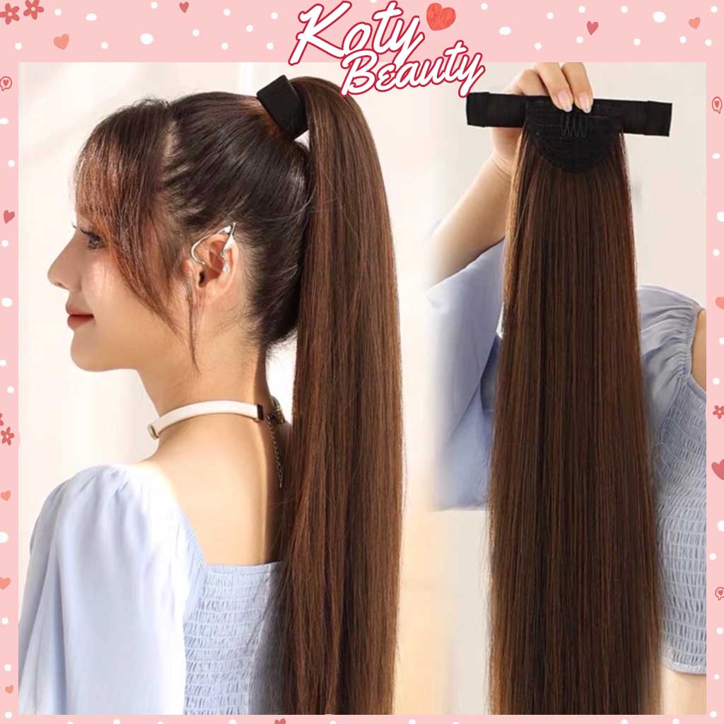  Tóc giả cột thanh quấn thẳng đuôi ngựa 65cm shop Koty tóc giả buộc xoăn cho nữ phong cách Hàn Quốc 