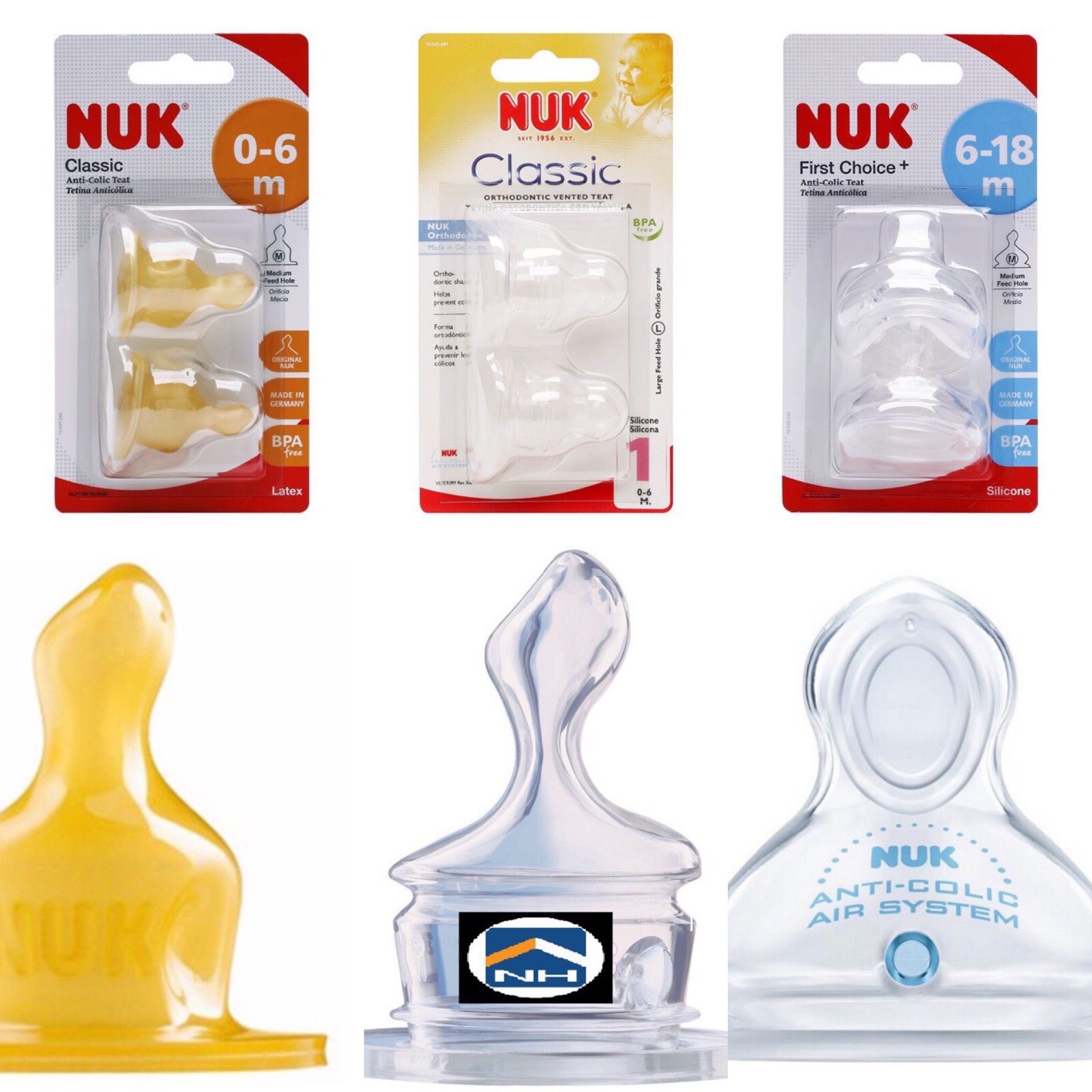 Núm ti Nuk cao su, sillicon cổ rộng, cổ hẹp- Đức