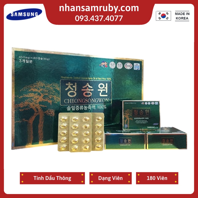 HCMTinh Dầu Thông Đỏ Hộp Xanh Samsung CheongSongWon 180 viên
