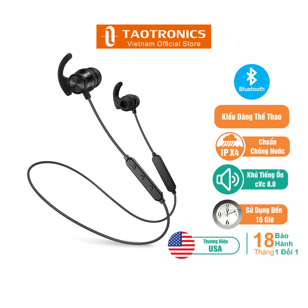 Tai nghe taotronics nhét tai bluetooth nghe nhạc 15 giờ khử tiếng ồn tt-bh065/ tt-bh07sb - độc quyền chính hãng
