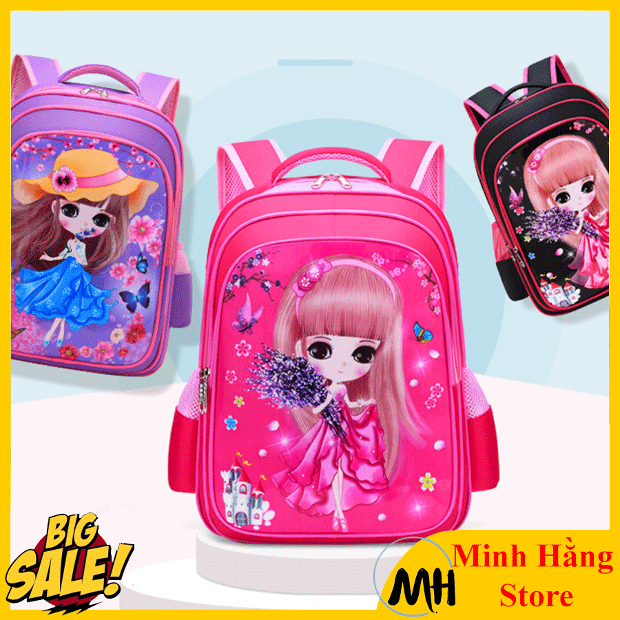 [CHỌN SIZE TỪ MẦM NON ĐẾN LỚP 9] ] Balo học sinh, trẻ em cấp 1, 2, mẫu giáo hình cô gái siêu dễ thương cho bé gái, cặp sách túi đi học chống thấm nước