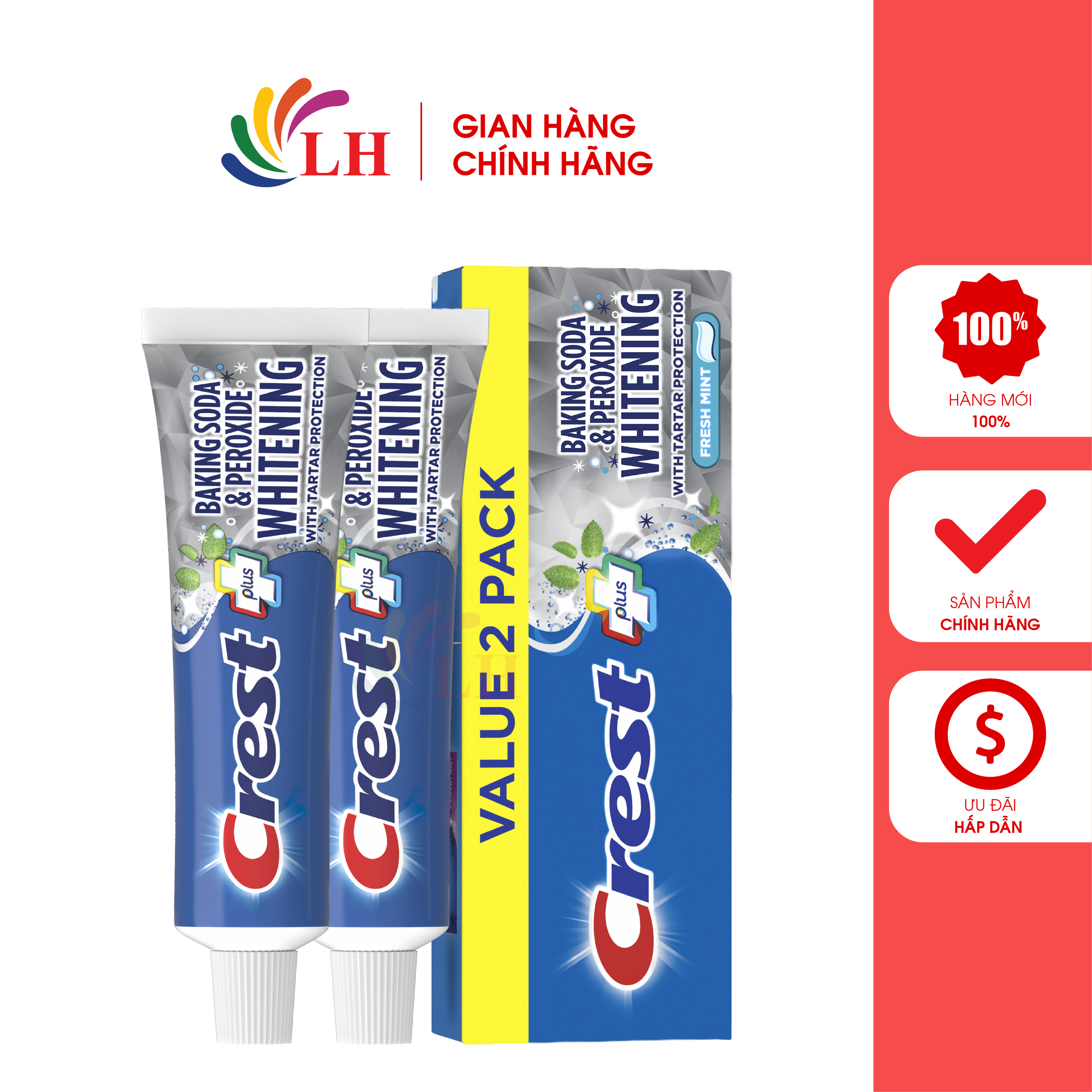 Crest Plus Baking Soda Peroxide Whitening (161g x 2) - Hàng chính hãng