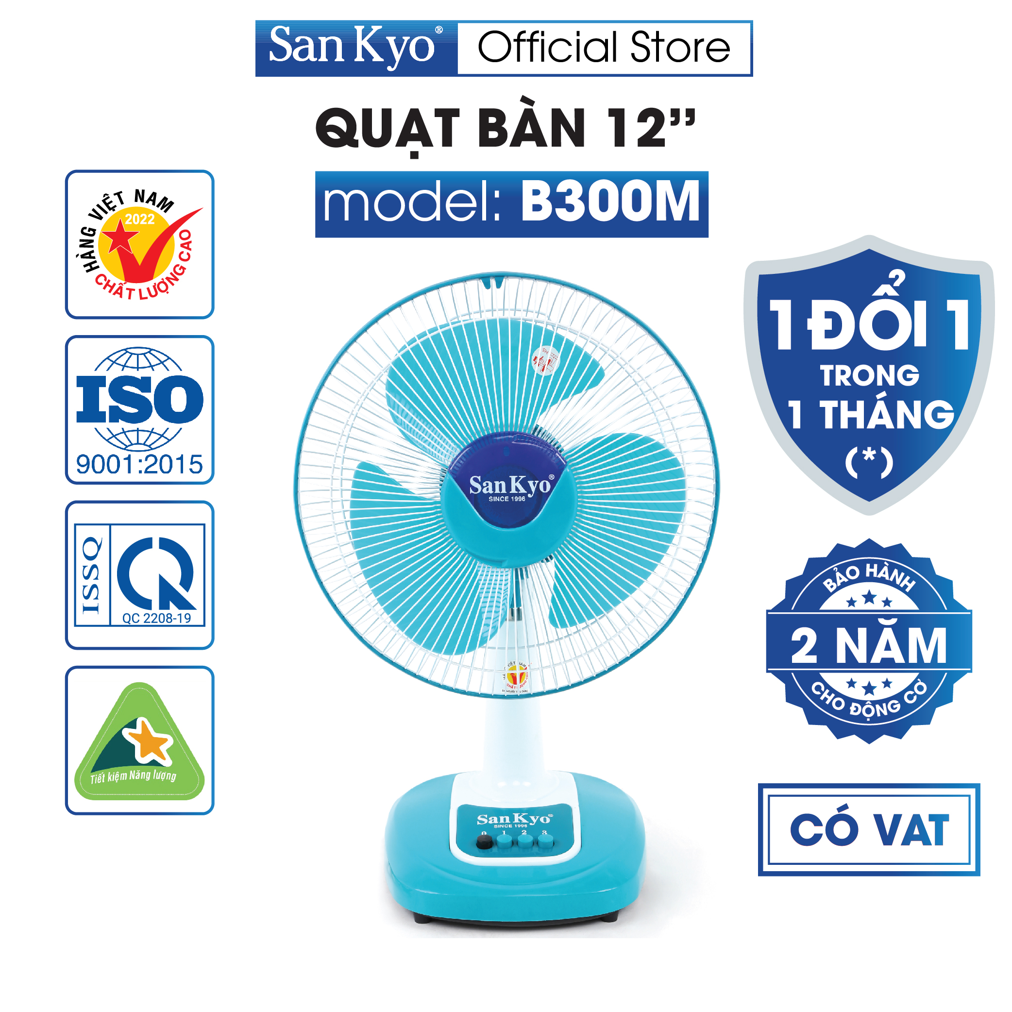 Quạt Bàn B300M Sankyo - Động Cơ Motor Dây Đồng - Cỡ Vừa 12 Inch