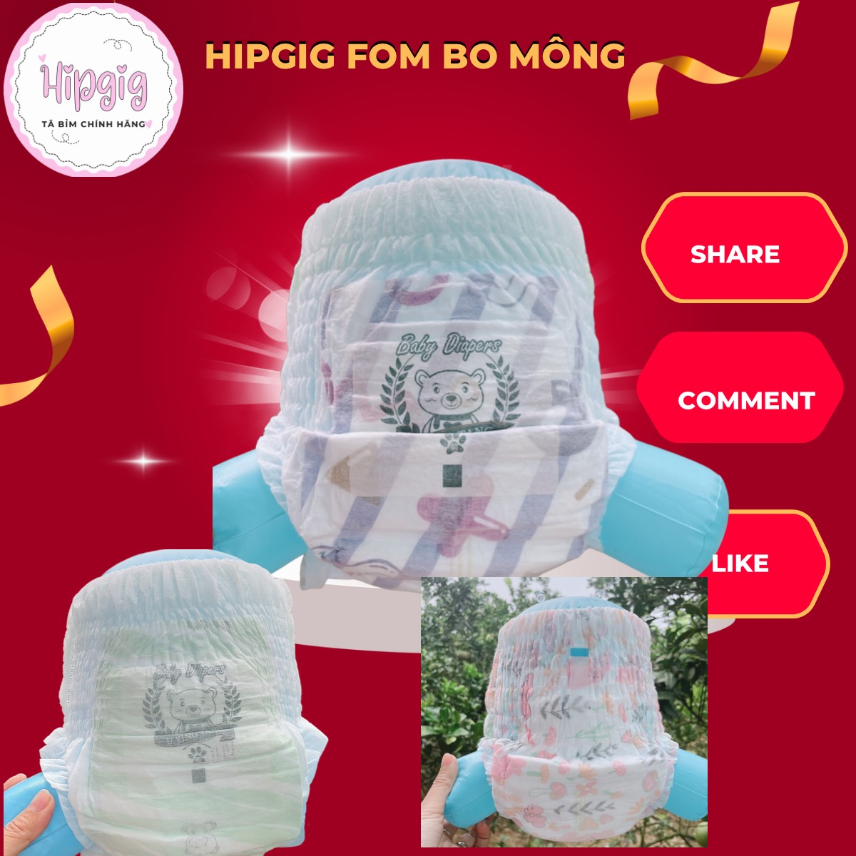 Tã bỉm quần Hipgig 50 MIẾNG fom bo Đẹp, thấm tốt Baby M50 L50 XL50 XXL50 cho kiểm tra hàng trước khi nhận, bỉm mềm.