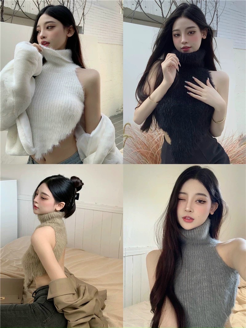 Áo len lông sát nách cổ lọ vạt yếm Hàng QC