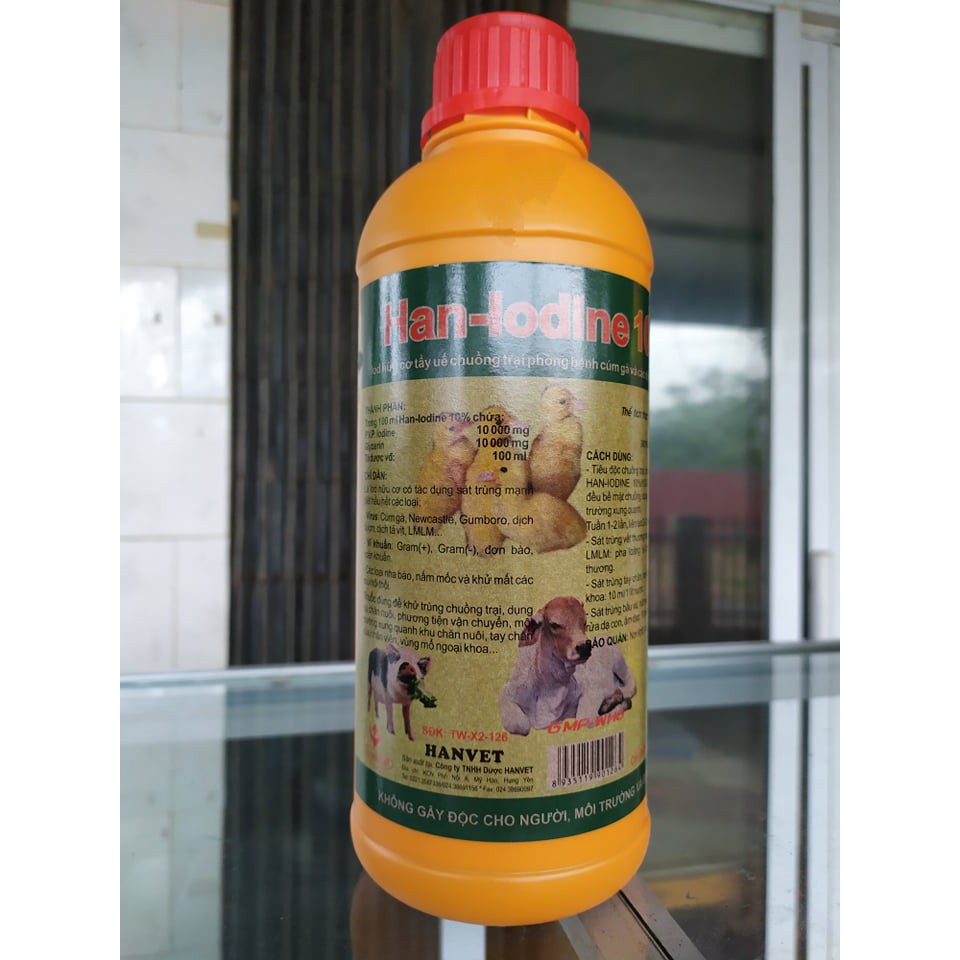 1 chai dung dịch sát trùng chuồng trại, vết thương Han-iodine 1 lit