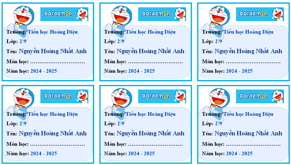 30 nhãn vở in thông tin học sinh theo yêu cầu (inbox gửi thông tin)