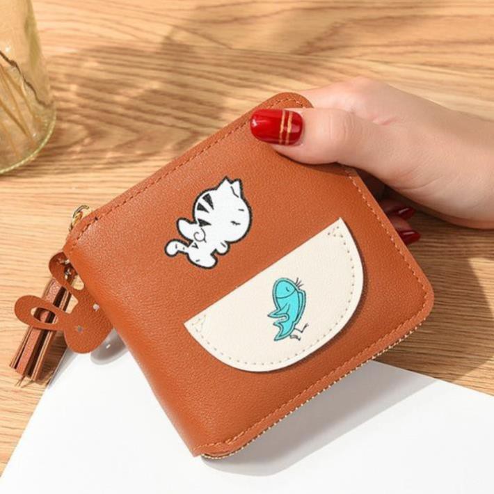ví nữ đựng tiền dáng ngắn - bóp nữ mini hình mèo con dáng vuông nhỏ xinh V12