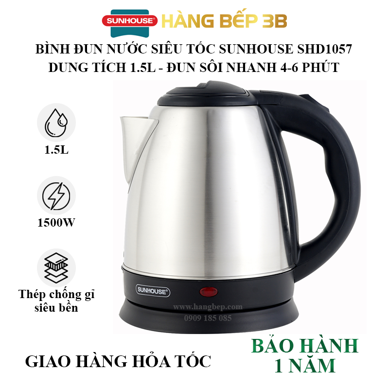 Bình đun nước siêu tốc Sunhouse 1.5 lít SHD1057 - Bảo hành chính hãng 1 năm
