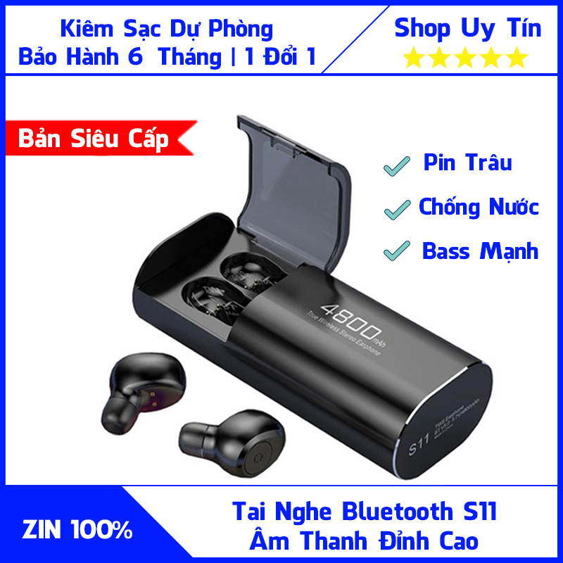 Tai Nghe Bluetooth Không Dây TWS S11 Bản Siêu Cấp Chống Nước IPX5 Kết Nối Bluetooth 5.0,Pin Trâu Kèm Dock Sạc Dự Phòng 4.800 mAh ,Âm Thanh Hoàn Hảo,Tai Nghe Không Dây Chống Bụi,Chống Nước Dùng Cho Đủ Dòng iOs&Android - Gotech Store