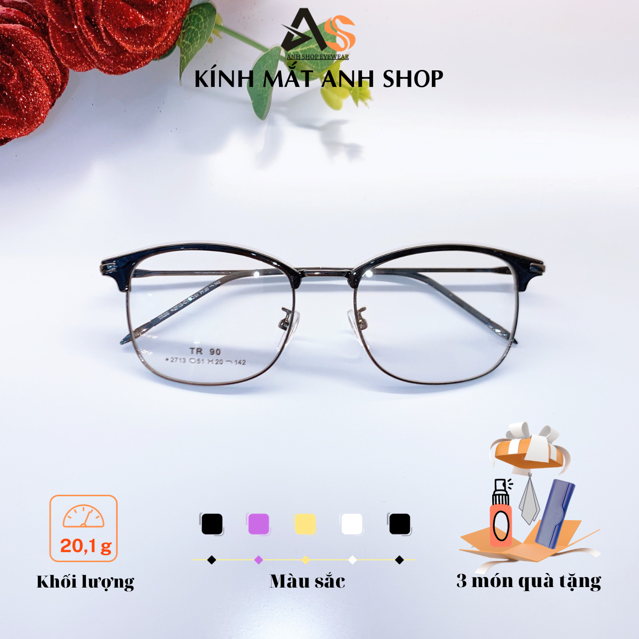 [3-5/8 Hoàn Tiền 25%] Kính kim loại dáng bầu nam nữ 2713A