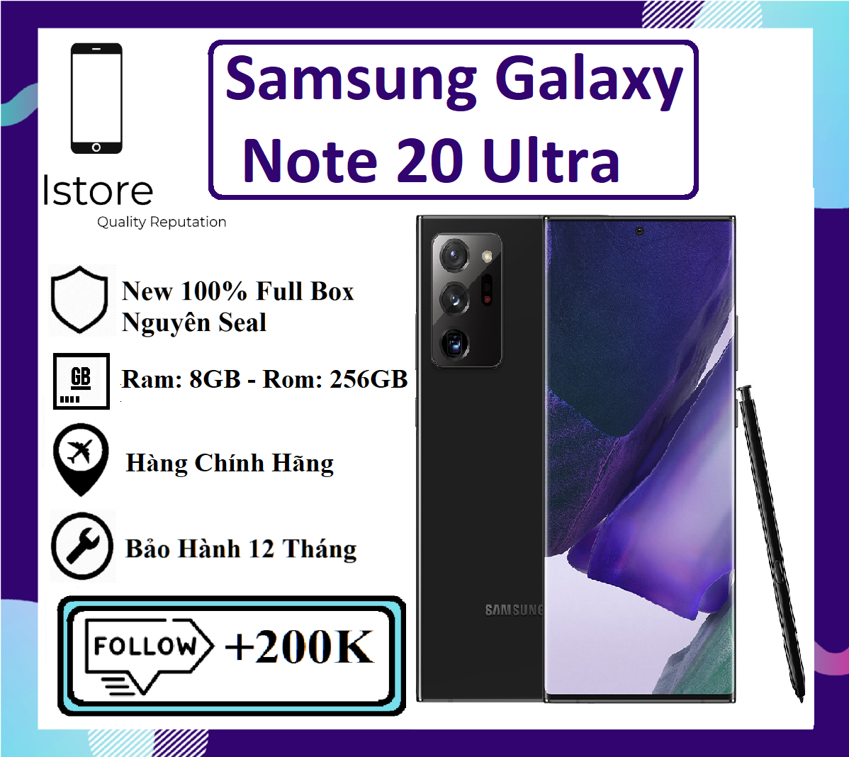 [HCM]Điện thoại Samsung Galaxy Note 20 Ultra - 8GB256GB-màn hình Dynamic AMOLED 2X 1440 x 3088 pixels CPU Exynos 990 8 nhân dung lượng pin 4500mAh có sạc nhanh-bảo hành 12 tháng-hàng chính hãng-nguyên seal full box-bảo hành 12 tháng - Trả góp 0%
