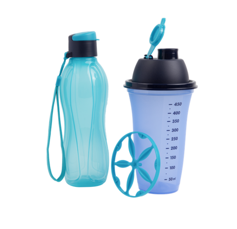 Bộ bình nước và bình lắc tupperware memberkit shake n go blue