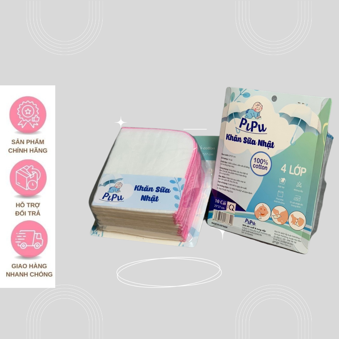 Khăn sữa Hộp Nhật 4 lớp 25 x28 Pikatu mềm mại, an toàn cho da bé sơ sinh