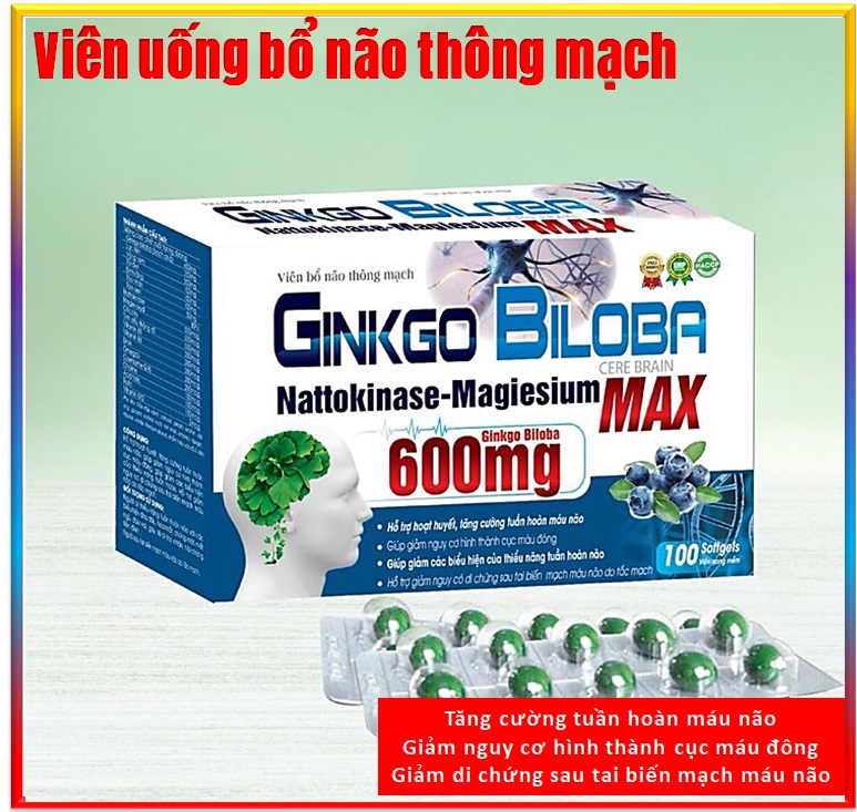 [ Hôp 100 viên] VIên uống bổ não Ginkgo BiloBa Cere Brain  Max - Dược phẩm Trung Ương Queen Diamond - Giúp tăng cường lưu thông máu não,Giảm nguy cơ hình thành cục máu đông hỗ trợ giảm di chứng sau tai biến mạch máu não do tắc mạch