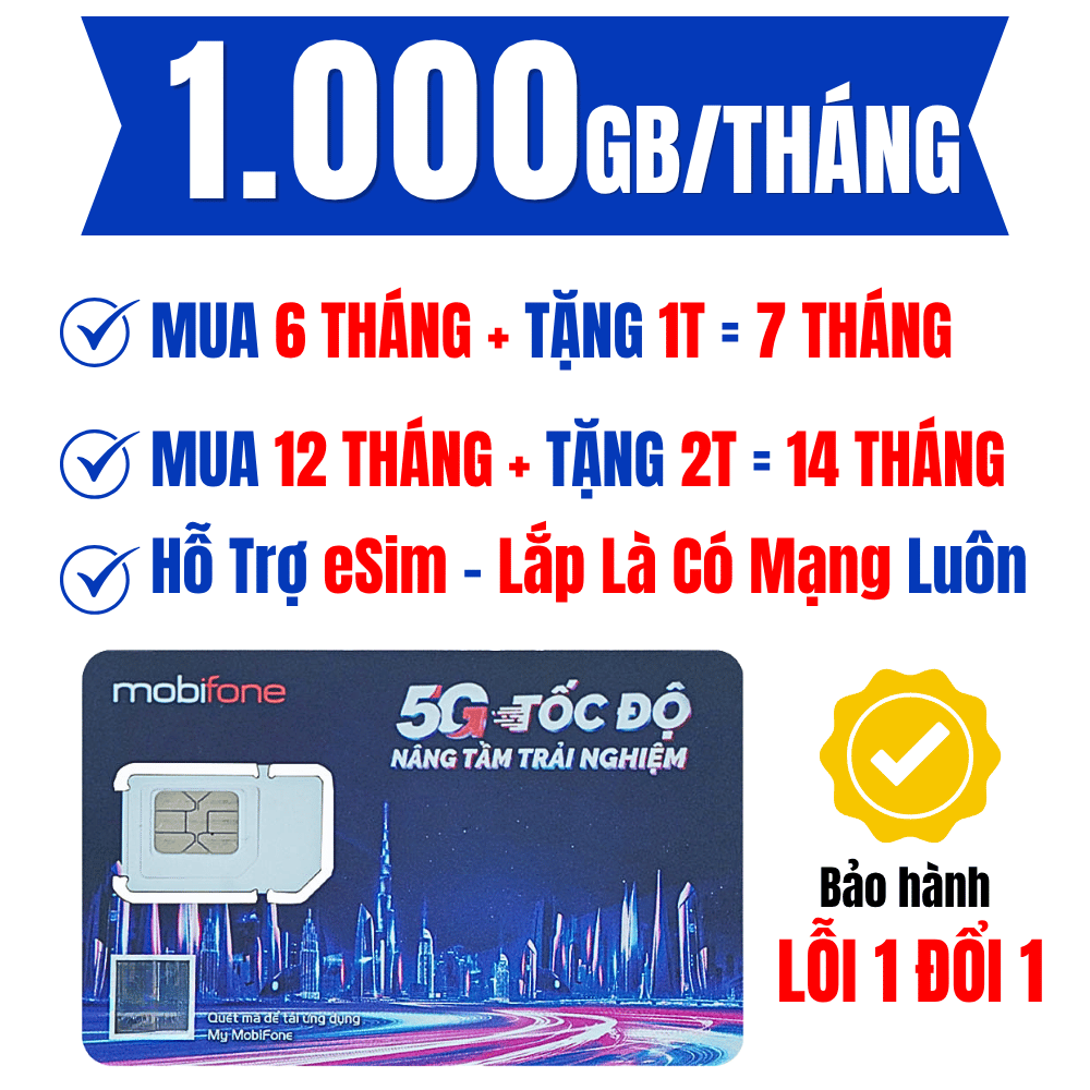( HÀNG SẴN ) SIM 4G 5G MOBIFONE 1.000GB/Tháng Gói Data Siêu Khủng Chỉ Dùng tại Hà Nội & Hồ Chí Minh | 12FHN 12FHCM 6FHN 6FHCM - FREESHIP - CHƯA KÍCH HOẠT